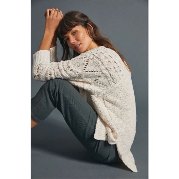 NEW Anthropologie Pilcro Luna Pointelle Textured Boho Tunic Sweater Plus 1X - Picture 3 of 5